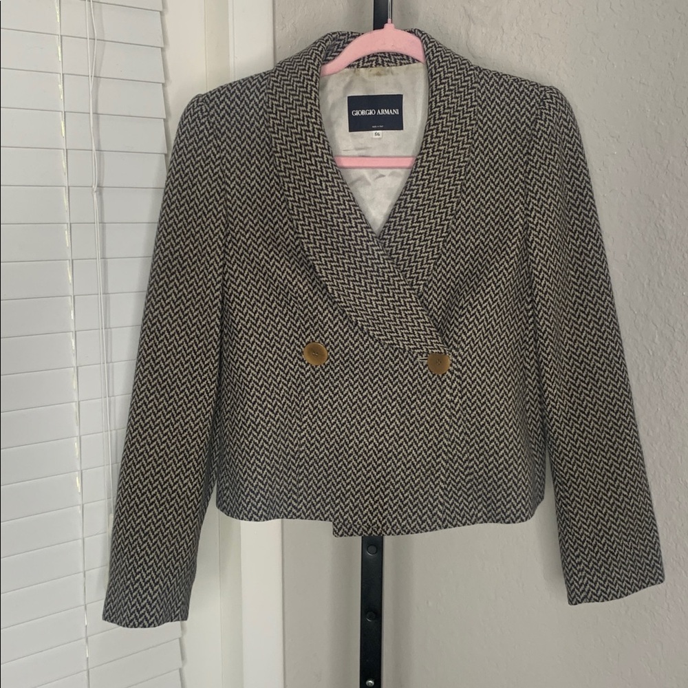 Giorgio Armani herringbone wool/cashmere blend designer designer blazer - Picture 4 of 8